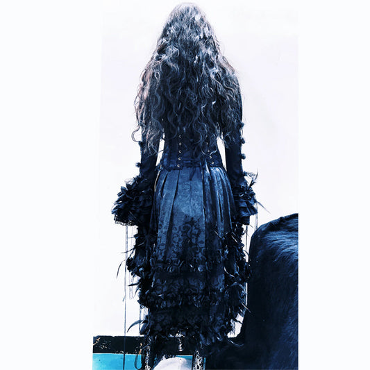Long sleeve flower applique lace up lace hem mini dress  | Festival Outfits Women
