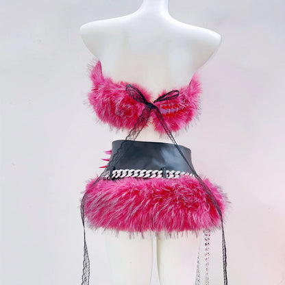 Fluffy rivet applique self tie backless tube top  | Festival Outfits Women