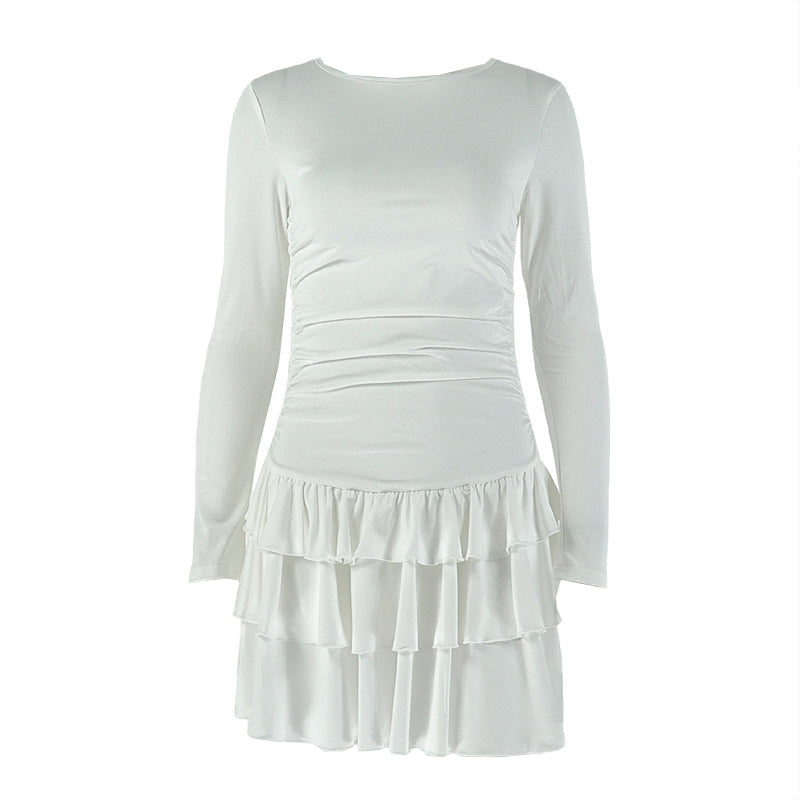 Long sleeve crewneck ruffle mini dress  | Festival Outfits Women