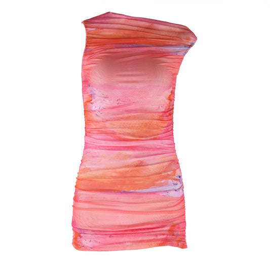 Ruched contrast print irregular mini dress  | Festival Outfits Women