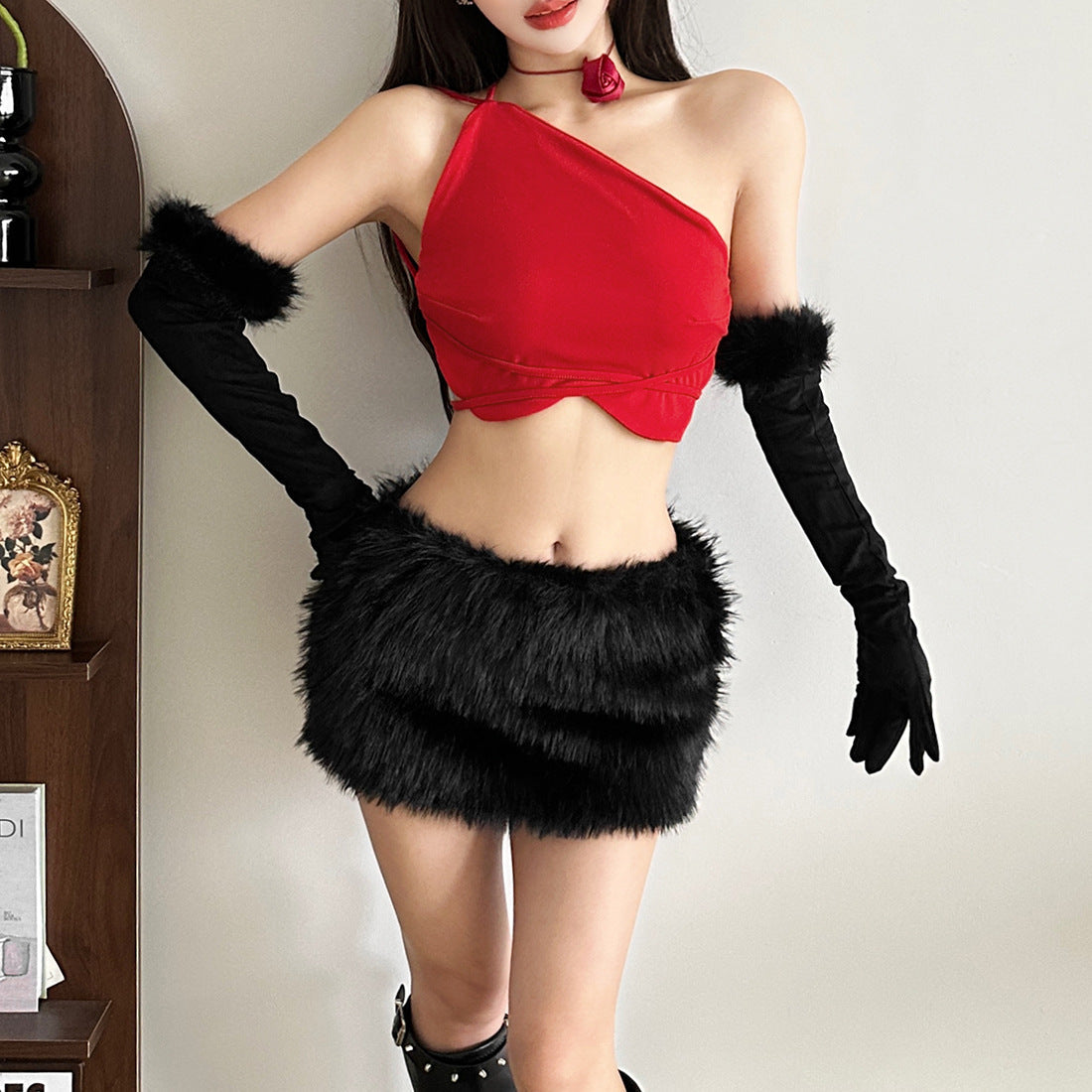 One shoulder sweetheart pattern top  | Festival Outfits Women