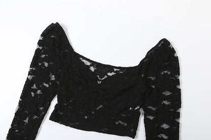 Long flared sleeve lace ruched crop top  | Festival Outfits Women