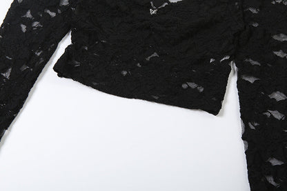 Long flared sleeve lace ruched crop top  | Festival Outfits Women