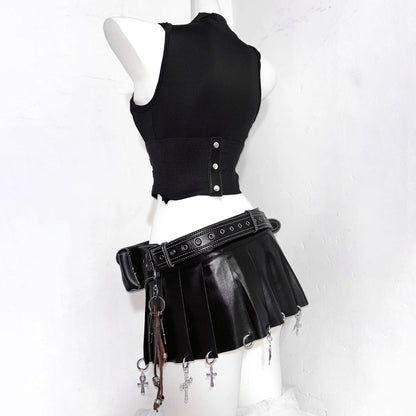 Crewneck hollow out corset PU leather cut out top  | Festival Outfits Women