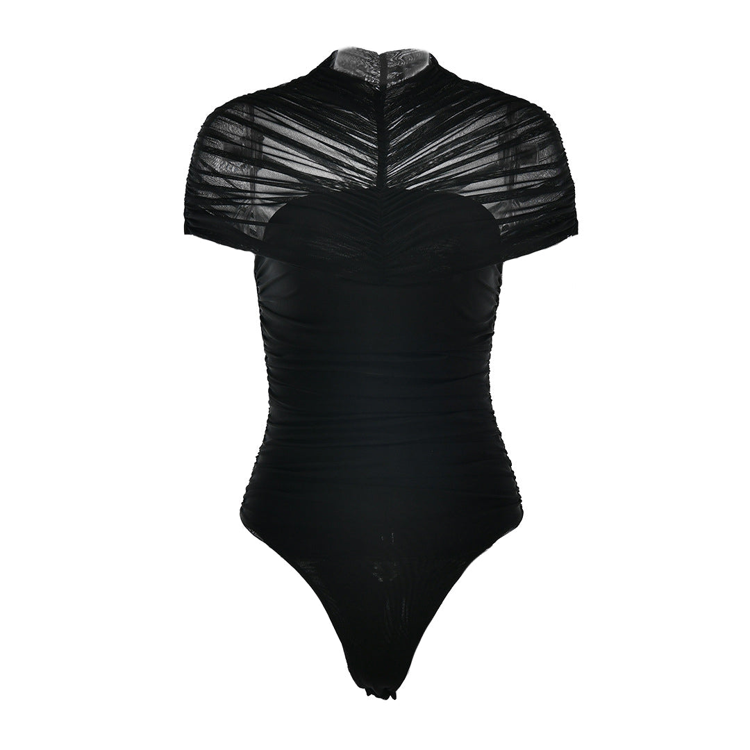Crewneck ruched button solid bodysuit  | Festival Outfits Women