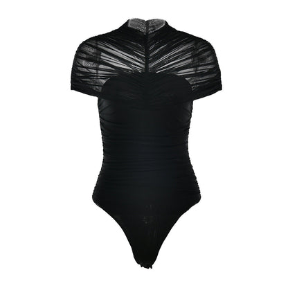 Crewneck ruched button solid bodysuit  | Festival Outfits Women