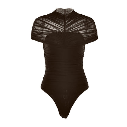 Crewneck ruched button solid bodysuit  | Festival Outfits Women
