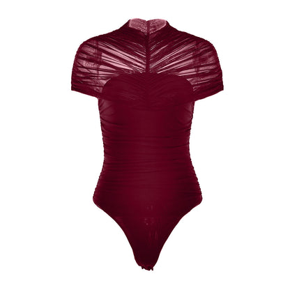 Crewneck ruched button solid bodysuit  | Festival Outfits Women