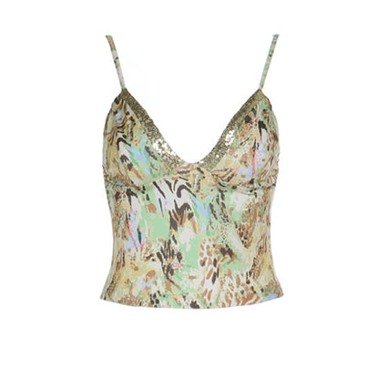 Glitter v neck print backless cami top  | Festival Outfits Women