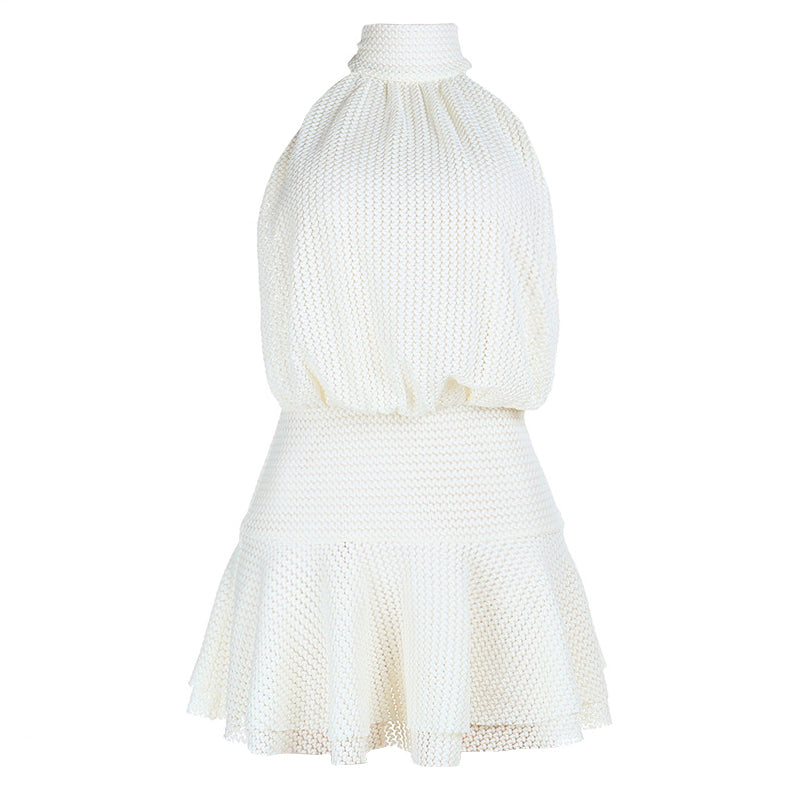 Halter self tie solid backless mini dress  | Festival Outfits Women