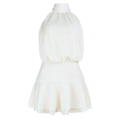 Halter self tie solid backless mini dress  | Festival Outfits Women