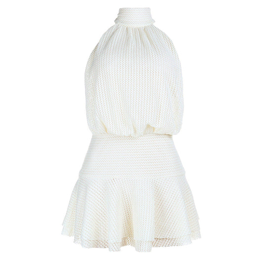 Halter self tie solid backless mini dress  | Festival Outfits Women