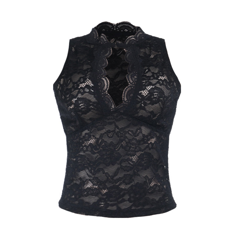 Lace hollow out sleeveless solid cut out top  | Festival Outfits Women
