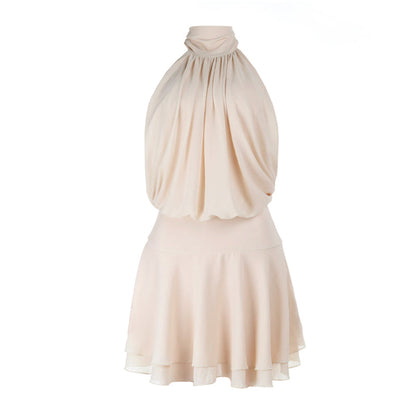 Ruched self tie halter chiffon zip-up mini dress  | Festival Outfits Women