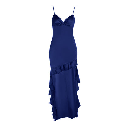 Irregular ruffle v neck satin cami midi dress  | Festival Outfits Women