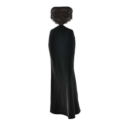 Lace hem zip-up backless tube maxi dress  | Festival Outfits Women