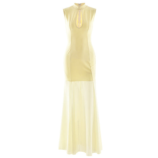 Hollow out crewneck zip-up sleeveless cut out maxi dress  | Festival Outfits Women