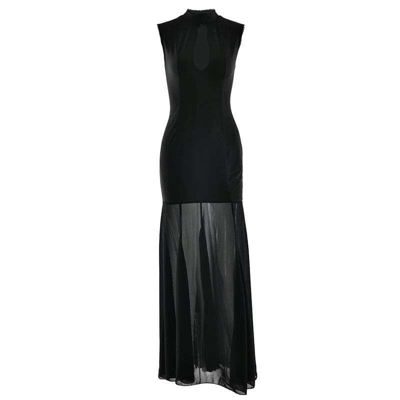 Hollow out crewneck zip-up sleeveless cut out maxi dress  | Festival Outfits Women