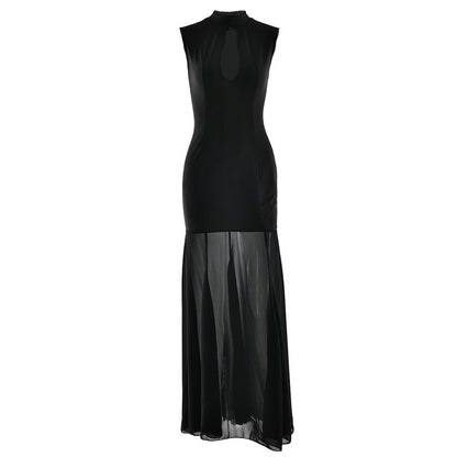 Hollow out crewneck zip-up sleeveless cut out maxi dress  | Festival Outfits Women