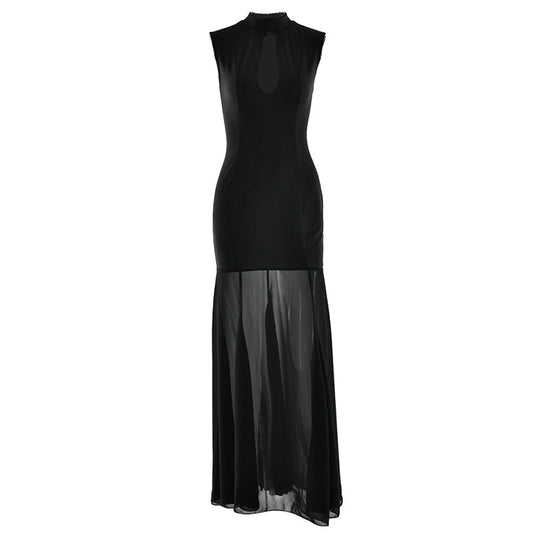 Hollow out crewneck zip-up sleeveless cut out maxi dress  | Festival Outfits Women