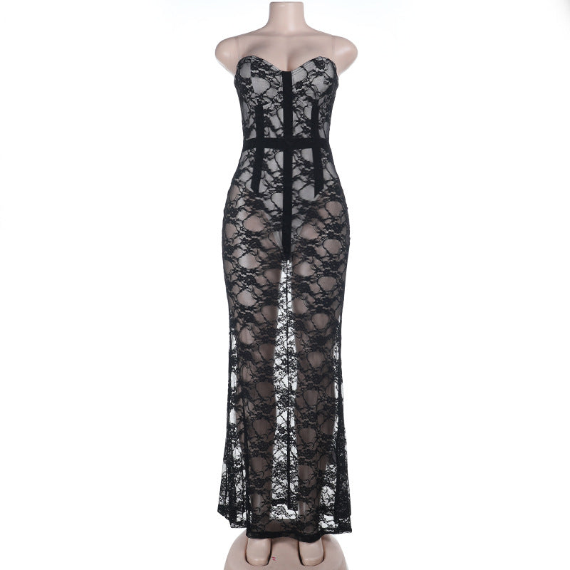 V neck lace backless cami maxi dress  | Festival Outfits Women