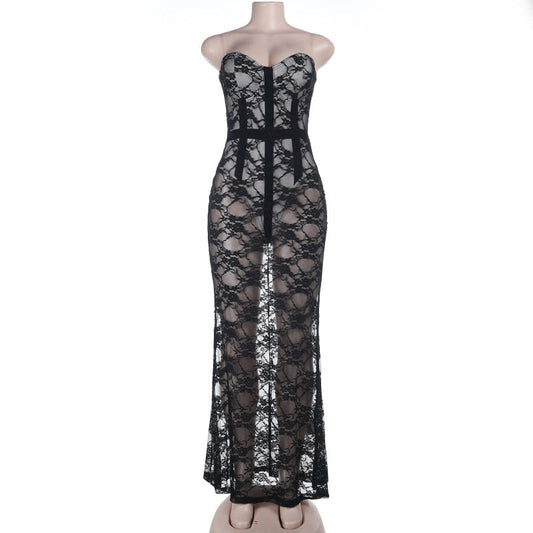 V neck lace backless cami maxi dress  | Festival Outfits Women