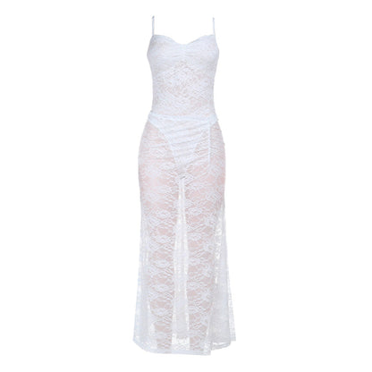 Lace ruched button v neck cami maxi skirt set  | Festival Outfits Women