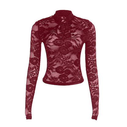 Self tie hollow out long sleeve lace solid cut out top  | Festival Outfits Women