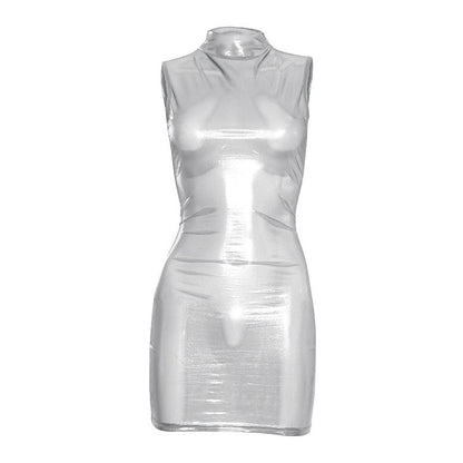 High neck see through sleeveless mini dress  | Festival Outfits Women
