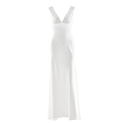 Beaded v neck zip-up satin backless maxi dress  | Festival Outfits Women