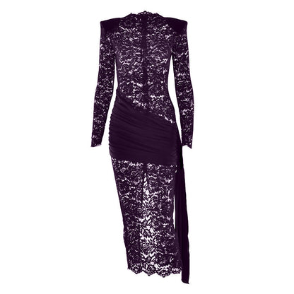 Irregular long sleeve slit zip-up hollow out cut out midi dress  | Festival Outfits Women