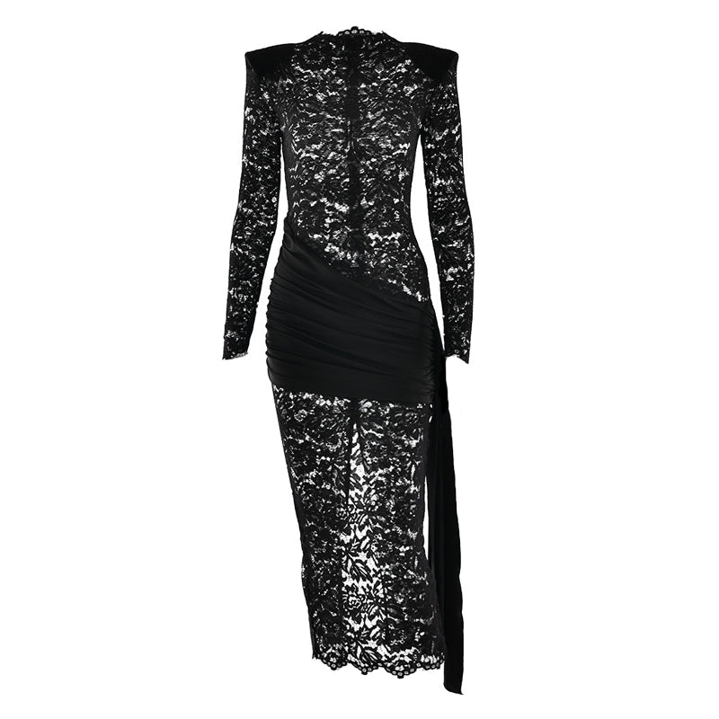 Irregular long sleeve slit zip-up hollow out cut out midi dress  | Festival Outfits Women