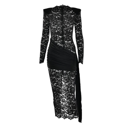Irregular long sleeve slit zip-up hollow out cut out midi dress  | Festival Outfits Women