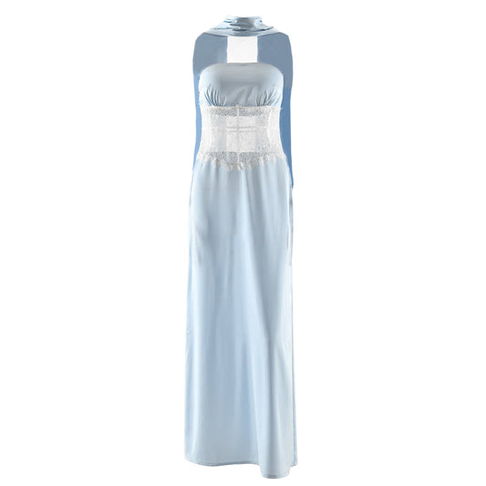 Lace patchwork backless tube maxi dress  | Festival Outfits Women