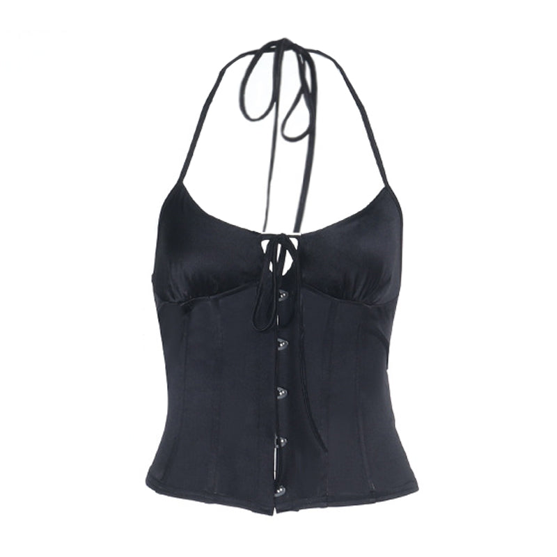 Halter self tie u neck backless button top  | Festival Outfits Women