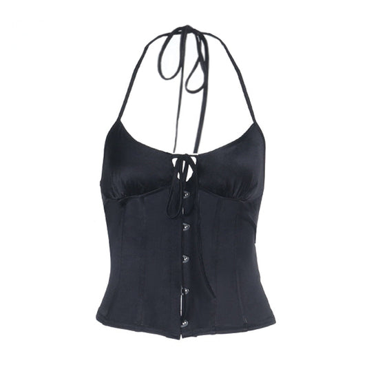 Halter self tie u neck backless button top  | Festival Outfits Women