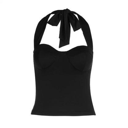 Halter self tie backless v neck solid top  | Festival Outfits Women