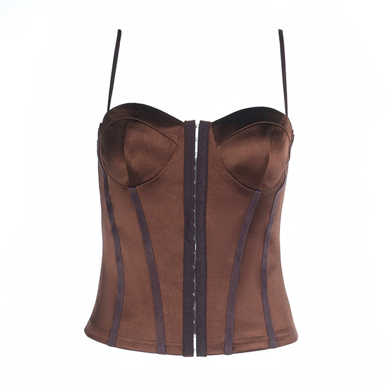 Satin button corset backless cami top  | Festival Outfits Women