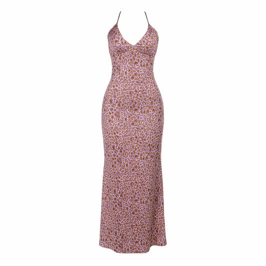 Print v neck cross back backless maxi dress  | Festival Outfits Women