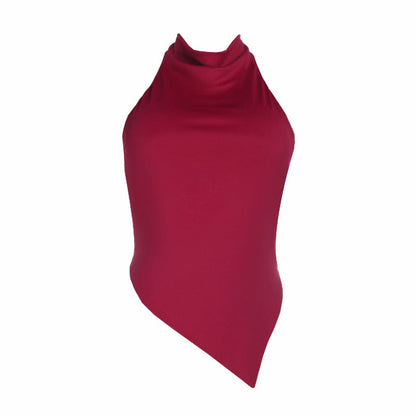 Irregular halter self tie backless solid top  | Festival Outfits Women
