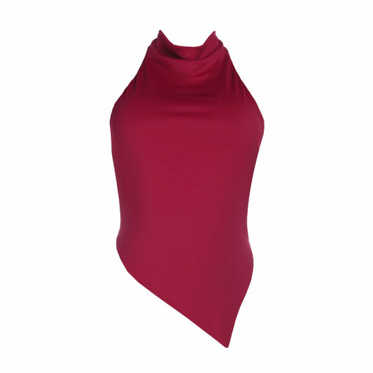 Irregular halter self tie backless solid top  | Festival Outfits Women