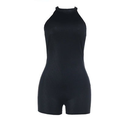 Halter button backless solid romper  | Festival Outfits Women