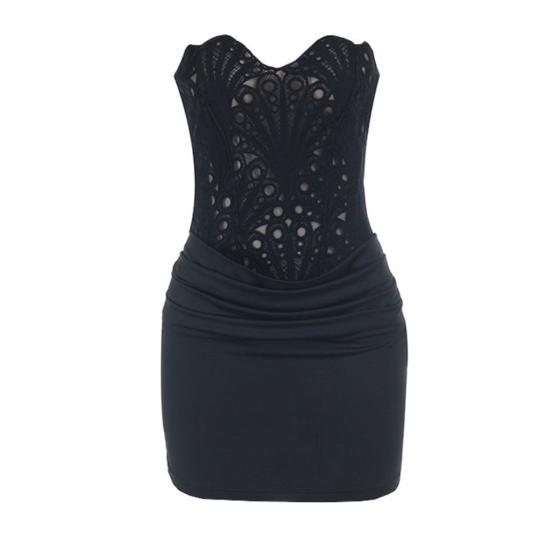 Self tie pleated backless solid tube mini dress  | Festival Outfits Women
