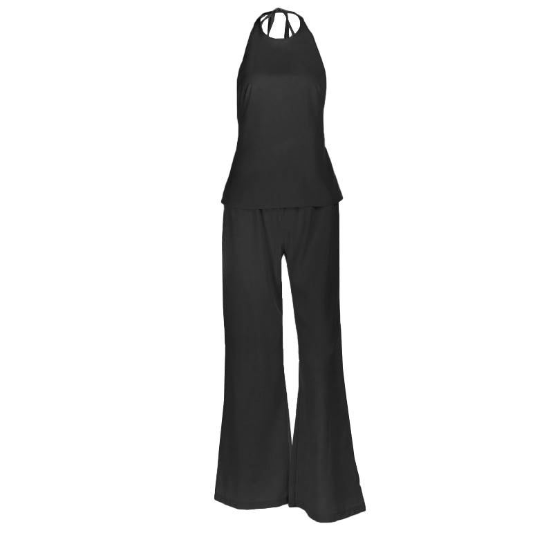 Crewneck self tie halter backless solid pant set  | Festival Outfits Women