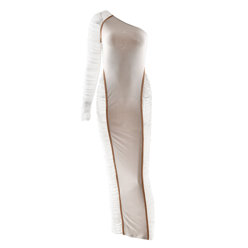 Irregular long sleeve ruched mesh mini dress  | Festival Outfits Women