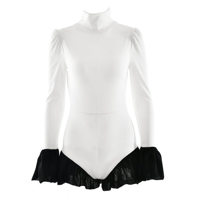 High neck long flared sleeve zip-up contrast romper  | Festival Outfits Women