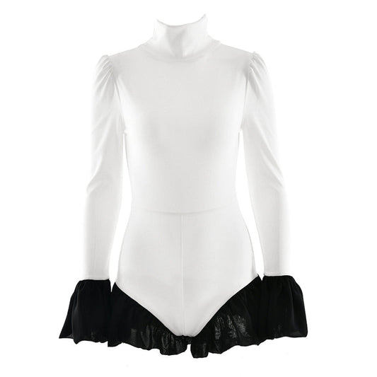 High neck long flared sleeve zip-up contrast romper  | Festival Outfits Women