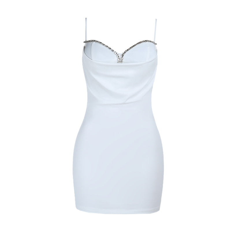 V neck beaded solid backless cami mini dress  | Festival Outfits Women