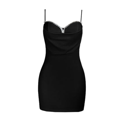 V neck beaded solid backless cami mini dress  | Festival Outfits Women