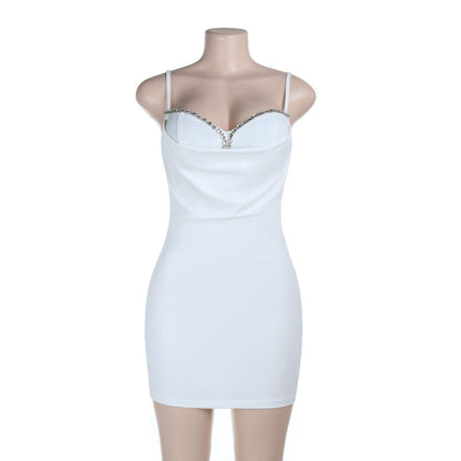 V neck beaded solid backless cami mini dress  | Festival Outfits Women